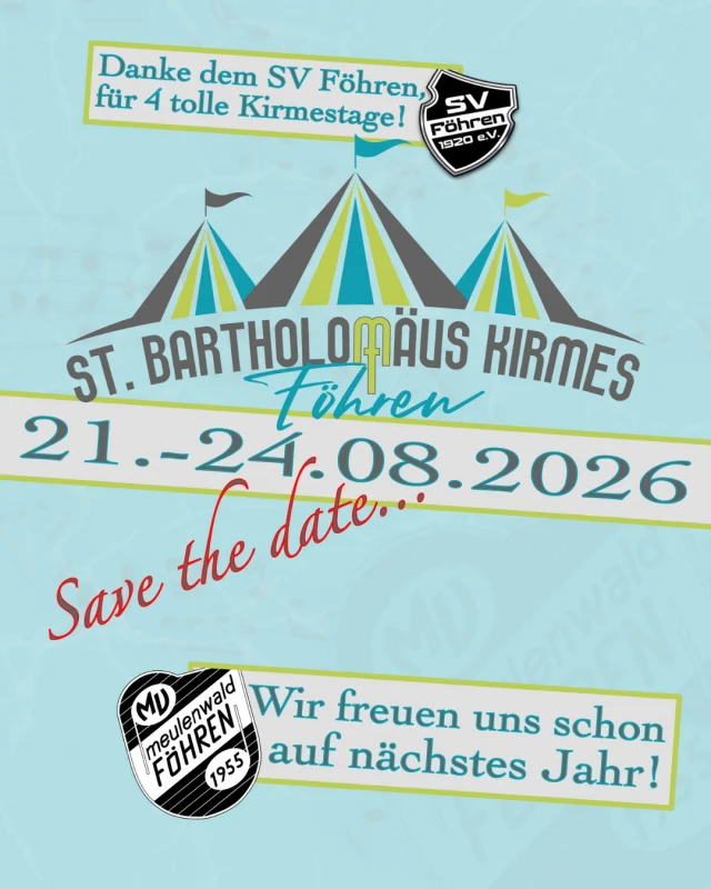 SAVE THE DATE!
•
•
•
Nach der @foehrener_kirmes ist ja bekanntlich vor der Kirmes!

Speichert euch den Termin am besten schon im Kalender ab 📅

Wir laden schon einmal ein!
•
•
•
#mvföhren #föhrenerkirmes